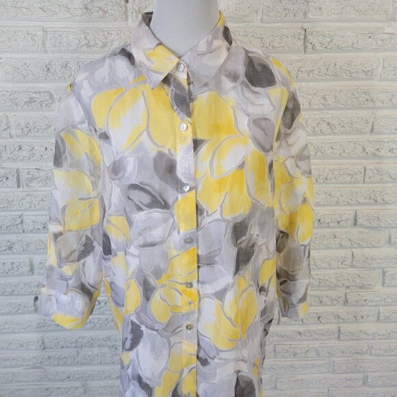 Alfred Dunner Women Top 18 Plus Yellow Floral Sheer Lightweight Button FLO289XE - Picture 3 of 9